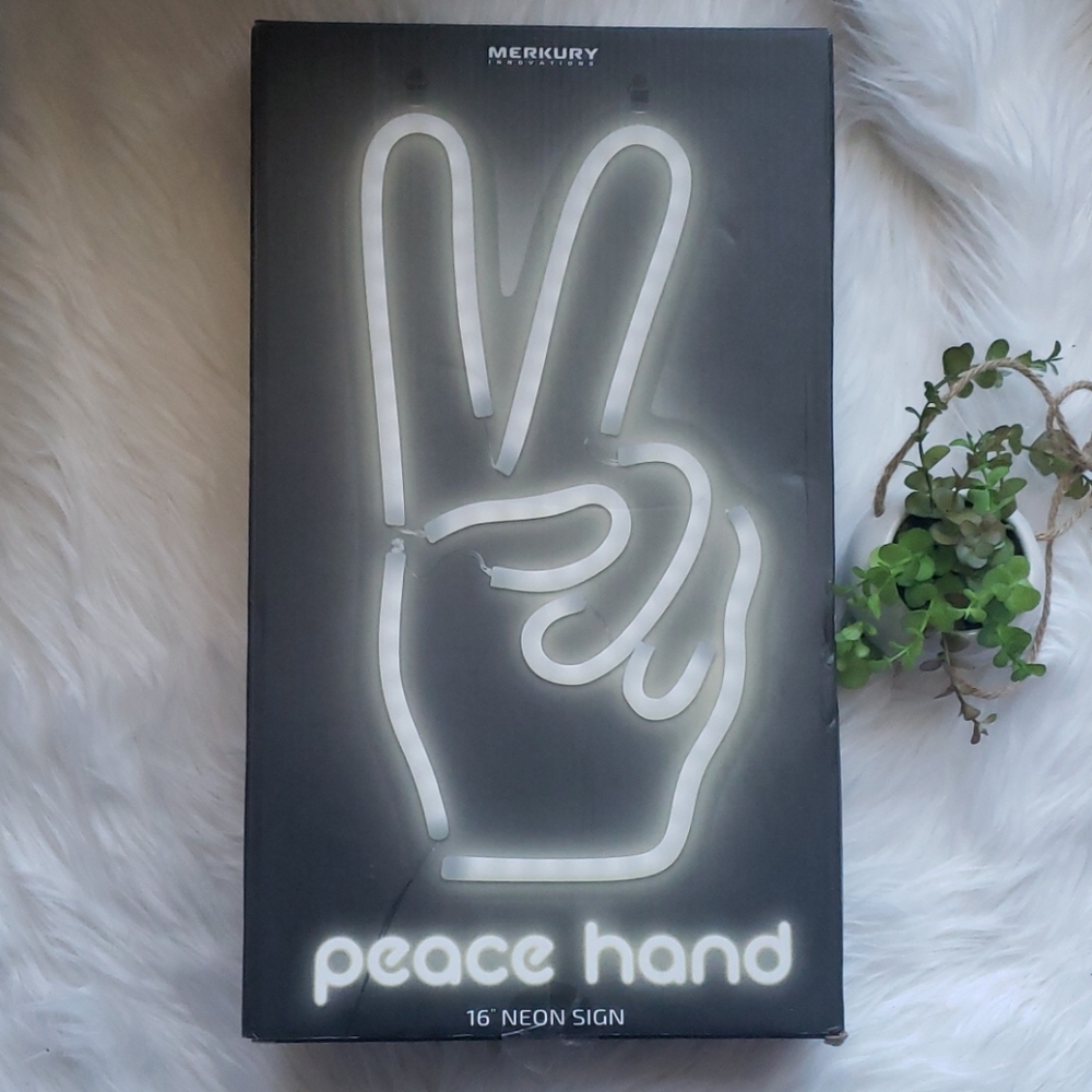 Merkury Inno Peace Hand 16 Inch White Neon Sign